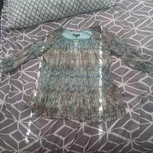 Sara Michelle Babydoll Peasant Top Blouse Baby Blue Turquoise Bronze Brown 1X